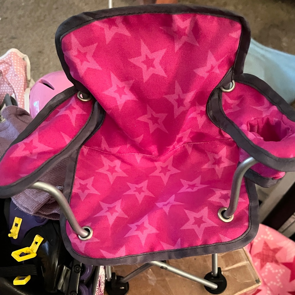American Girl Doll Pink/Stars Camping fold up chair with a holder for drink